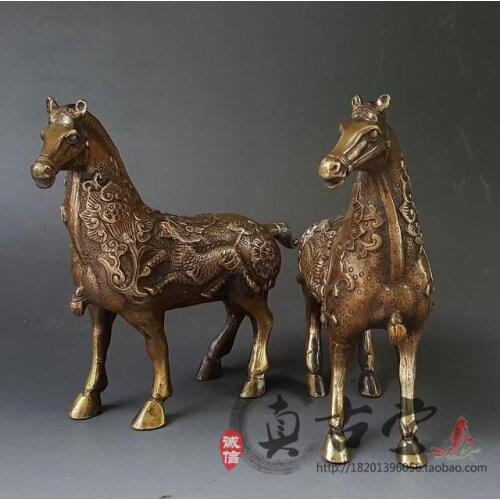 Chinese Rare Copper Brass Horse Statue 2pcs/lot Antique Imitation Home Decoration
