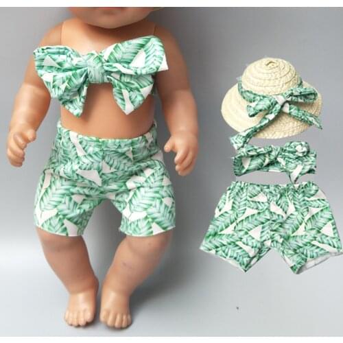 Baby new born Doll clothes summer holiday Hawaiian Beach bikini set with hat for 18 inch doll holiday clothes t-shirt pants set