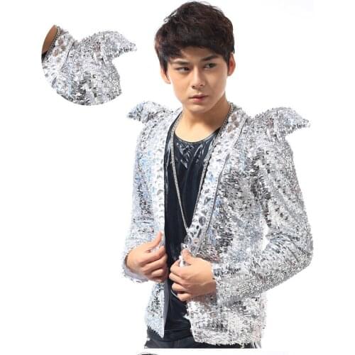 Nightclub stage male singer star performance costume sequined jacket mens shrug suit Korean fashion suit