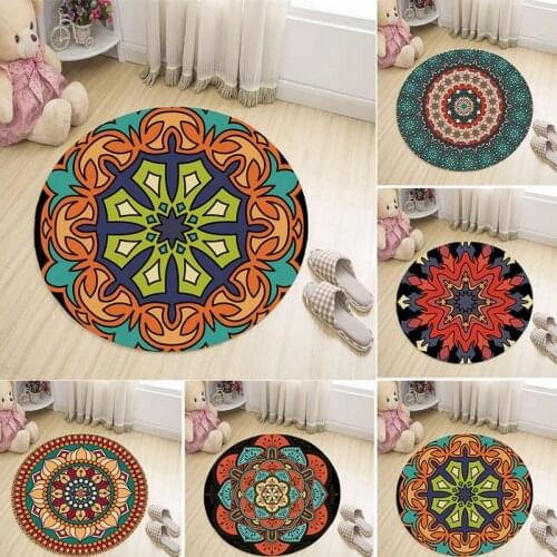 Round Rug European Retro Ethnic Style Bedroom Living Room Carpet Flower Printing Geometric Pattern Anti-slip Rug Chair Floor Mat