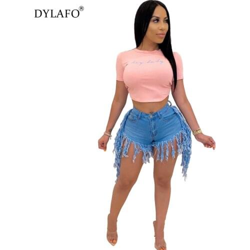 Summer 2021 High Waist Womens Distressed Tassel Vintage Denim Shorts Plus Size Ladies Slim Casual Ripped Frayed Jeans Shorts
