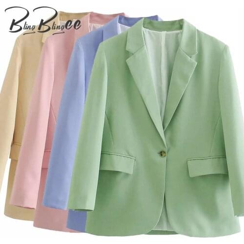 BlingBlingee Summer Casual Women Blazers Green Office Lady Suit Jacket Fashion Wrist Sleeve Single Button Female Outerwear Tops