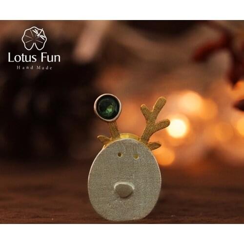 Lotus Fun Real 925 Sterling Silver Natural Tourmaline Handmade Fine Jewelry Christmas Joys Cute Reindeer Brooches Best Gift