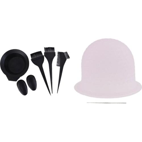 Reusable Salon Hair Highlighting Dye Coloring Cap Hook + Bowl Brush Tint Set