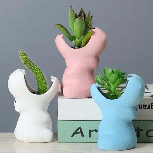 Cartoon Ceramic Big Mouth Hippopotamus Decorative FlowerPot Succulent Plant Container Green Planter Small Bonsai Pots Home Decor