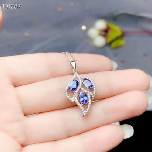 Natural blue tanzanite Necklace S925 silver natural gemstone pendant fashion grace lovely leaf girl friend wedding gift jewelry