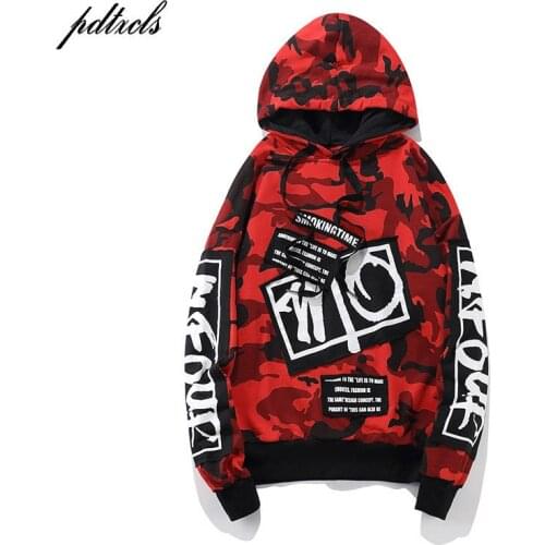 2018 New Camouflage Patch Hoodies Mens Autumn Designs Camo Printed Sleeve Pullover Sweatshirts Male Hip Hop Loose Streetwear