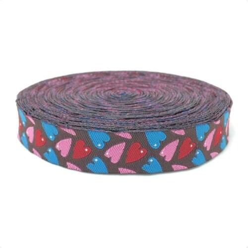 NEW wholesale 5/8 '(16 mmx10yards) 100% Polyester Woven Jacquard Ribbon colorful loving heart KTZD15102810