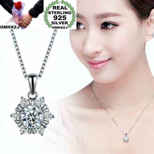 OMHXZJ Wholesale European Fashion Woman Girl Party Gift Snowflake AAA Zircon S925 Sterling Silver Necklace Pendant Charm CA135