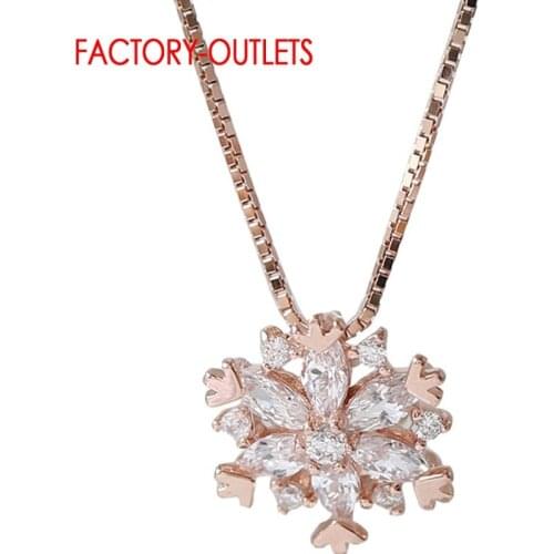Snowflake Pattern Pendant Necklace For Women Girls With Sparkling Crystal 925 Sterling Silver Necklace For Women Bijoux New Mode