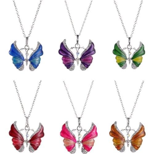 Tibetan Butterfly Necklace Alloy Enamel Butterfly Pendant Necklaces Suspension Silver Color Vintage Necklace For Women Jewelry
