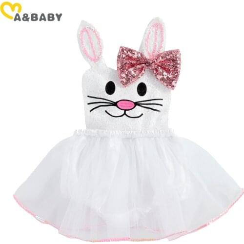 Ma&Baby 6M-3Y Easter Newborn Infant Baby Girls Bunny Romper Sleeveless Sequins Cartoon Rabbit Tulle Jumpsuit Party Costumes