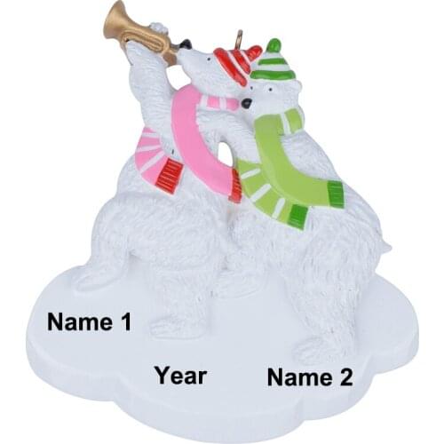 Polar Bear Family of 2 Polyresin Glossy Personalized Christmas Tree Ornament for Home Decorations