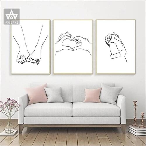 Nordic Minimalist Hands Line Art Heart Holding Love Wall Canvas Paintings Drawing Posters and Prints Decoration for Living room