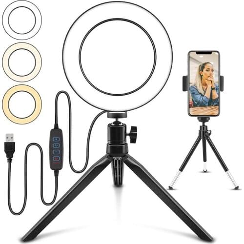 Selfie Makeup LED Ring Light With Tripod Stand For Camera Phone Studio USB Ring Lamp Dimmable Phone Holder Desk Accessories