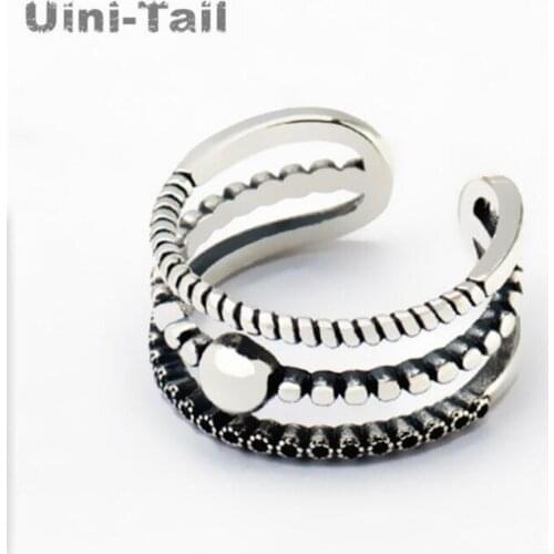 Uini-Tai hot selling new products retro distressed 925 sterling silver three-layer twist open ring personality creative jewelry