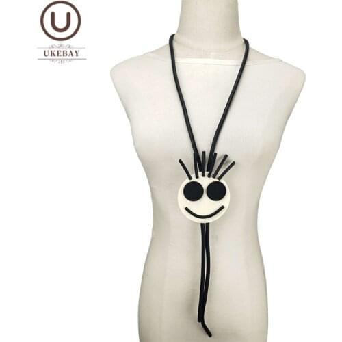 UKEBAY New Long Pendant Necklaces Women Handmade Face Jewelry Punk Clothes Necklace Rubber Black Sweater Chain Original Design