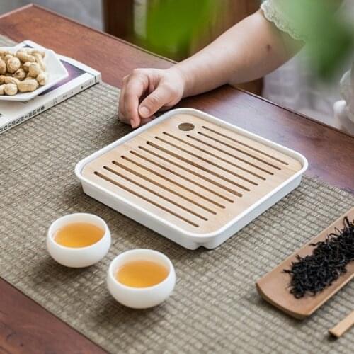 Top Quality Square Simple Dry Soak Tea Tray Eco-Friendly Wooden Drainage Water Storage Board Mar-18