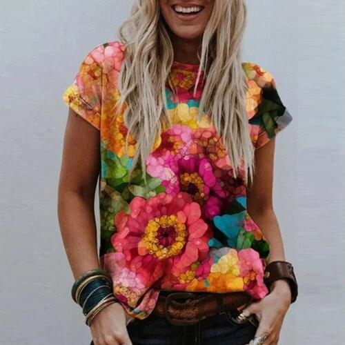 Boho Floral Print Women Blouse Shirt 2021 Summer Short Sleeve Loose O-Neck Pullover Top Shirts Ladies Harajuku Streetwear Blusa