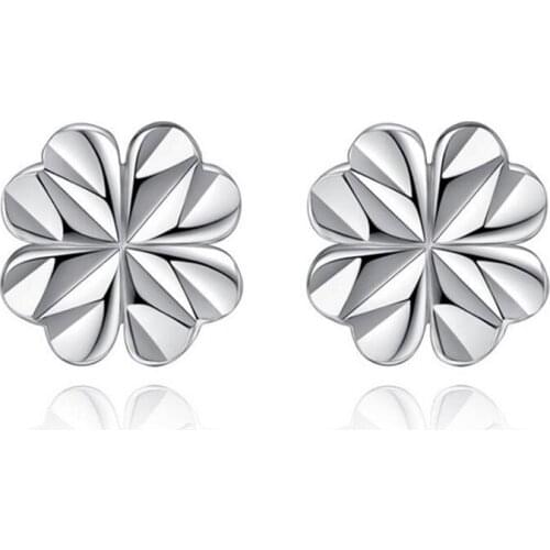 KOFSAC New Fashion 925 Sterling Silver Stud Earrings For Women Party Accessories Simple Cute Four Clover Earring Jewelry Gifts
