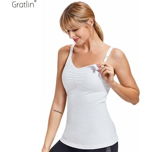 Gratlin Womens Cotton Maternity Nursing Tank Top Camis with Built-in Bra