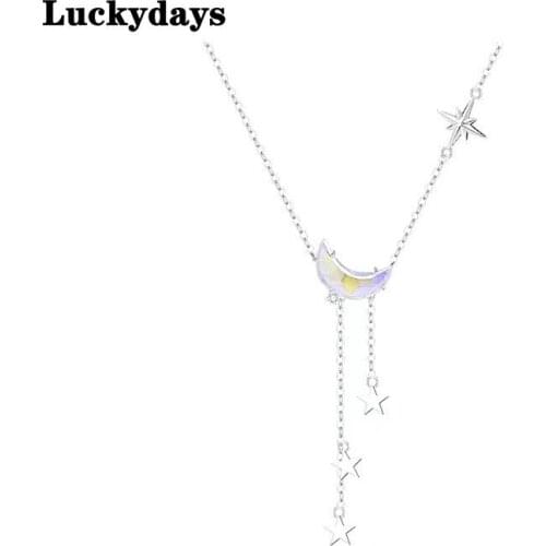 KISSLOVE Tassel Crystal Moon Star Charm Pendant Choker Necklace For Girl Women Statement Wedding Jewelry