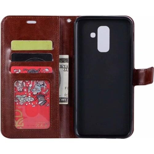 100pcs/lot Crazy Horse Wallet leather Stand PU+TPU Cover Case For Samsung Galaxy A6 2018 A6 Plus 2018