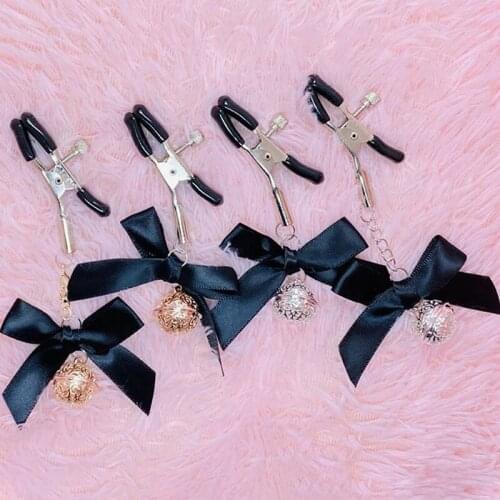 2PCS Black Breast Bdsm Small Bell Woman Sexy Adjustable Nipple Clamp Adult Fetish Flirting Teasing Sex Toys For Couples