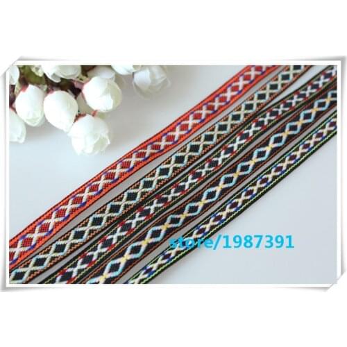 20yards/lot wide 1.1cm-1.5cm Woven Jacquard Ribbon Geometric cross pattern for hat curtain and clothing accessory LS-9322