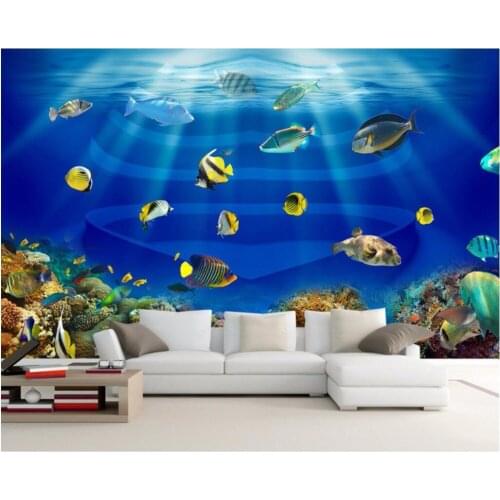 3d wall murals wallpaper for walls 3 d wallpaper sea world fish swim TV background wall room decor Custom mural photo painting