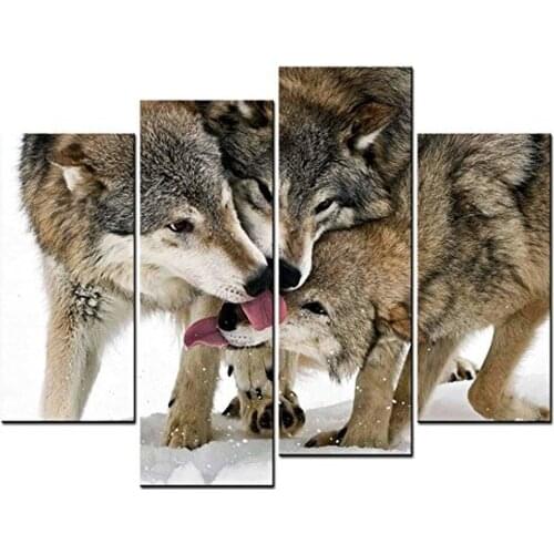4 Pieces Canvas Art Paintings Printed Snow Wolf Group Animal Wall Art Print Unframed Canvas Paintings Home Decor For Living Room