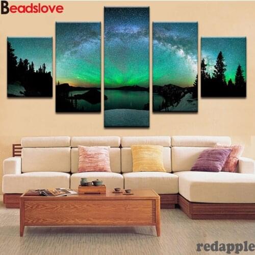 5pcs Mosaic Full Diamond Embroidery 5d Diamond Painting Cross Stitch Colorful Aurora Borealis Multi-pictures comrination Crafts