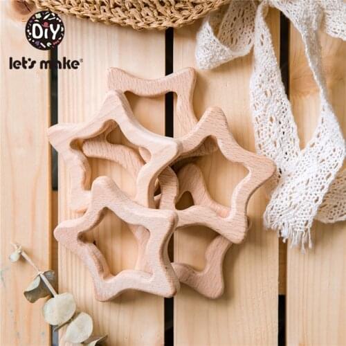 Lets Make 50pcs Baby Wooden Teether Natural Wooden Stars Pentagram Teething Rattle Montessori Inspired Nursing Pendant Toys