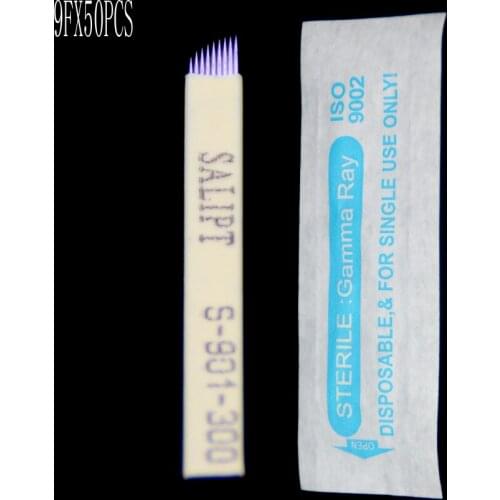 50pcs 9pin yellow caneta permanent tattoo eyebrows needles laminas microblading sobrancelha blades for eyebrow tattooing