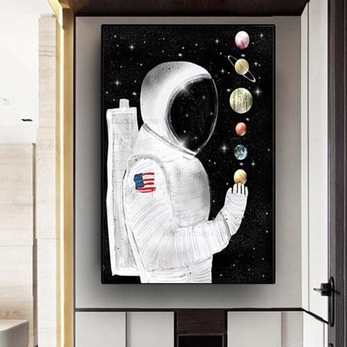 Astronaut Universe Planet Canvas Painting Solar System Eight Planets Earth Moon Poster Childrens Room Bedroom Decor Aesthetic