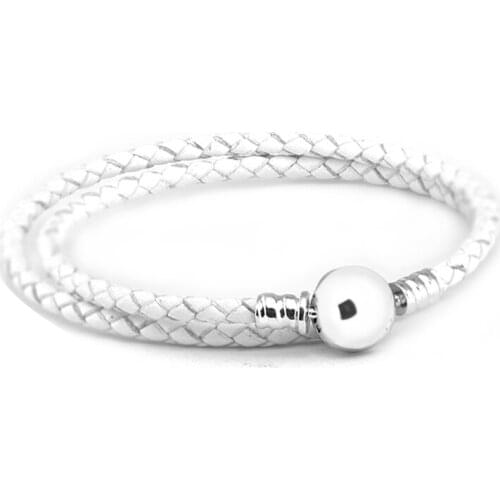 Ivory White Braided Leather Charms Bracelets 100% 925 Sterling Silver Jewelry Free Shipping