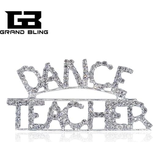 Blingbling Rhinestone Brooch Jewelry "DANCE TEACHER" Word Lapel Pin