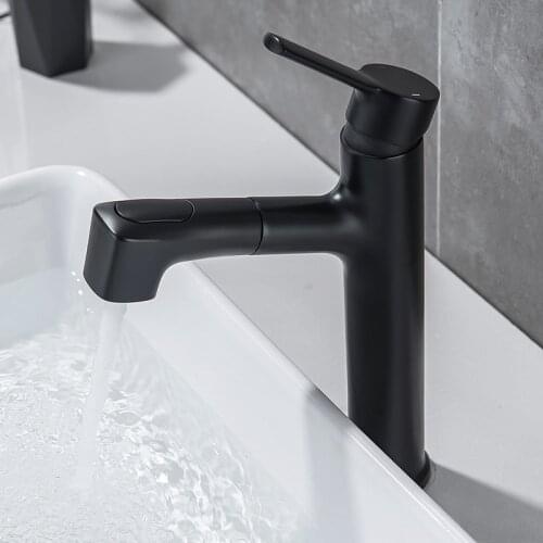 Black Pull Out Tap Bathroom Faucet Deck Mounted Brass Basin Faucet Single Hole Mixer Tap Hot And Cold Mixer Tap