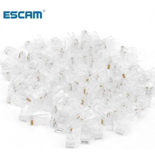 ESCAM 100PCS/set Universal Crystal Head RJ45 CAT5 CAT5E Modular Plug Gold Plated Network Connector Head Transparent