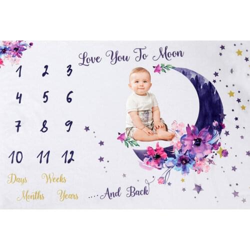 Flannel Baby Photography Props Blanket Newborn Baby Monthly Growth Milestone Background Moon Stars Photo Prop