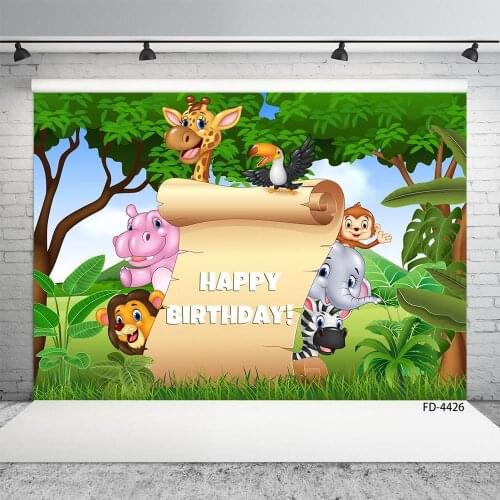 Photographic Background Safari Park Cartoon Animals Custom Backdrops for Baby Children Birthday Party Photophone Photo Studio