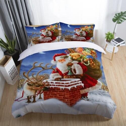 Hot Sale Merry Christmas 3D White Bed Linen Custom Design Merry Christmas Duvet Cover Sets Full Twin Double Single Size Bedding