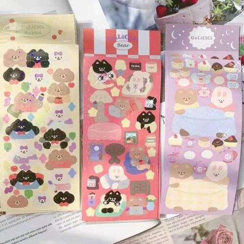 Korea Ins Kawaii Holographic Bear Laser Sticker DIY Scrapbook Mobile Phone Case Stationery Lovers Gift Decoration Stickers