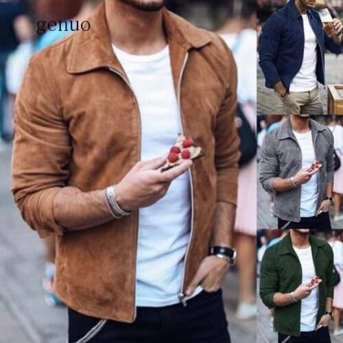 2020 Men Fashion Hip Hop Suede Jackets Slim Fit Outwear Winderbreaker Zipper Jackets Coats Motorcycle Streetwear