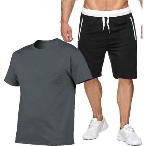 Summer Mens Short Sleeve Suits Men Sportsuits T-shirt + Shorts High Quality T-shirts Sports Running Set Popular Fashion Shorts