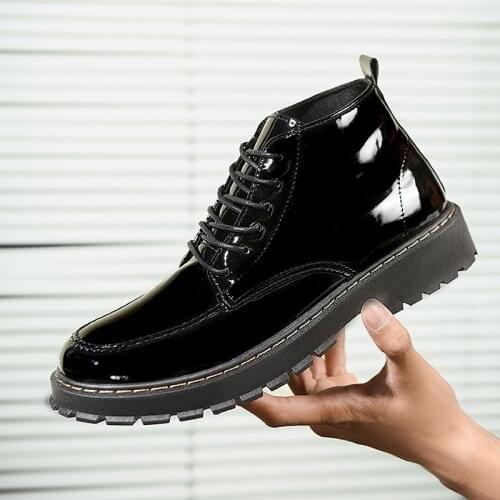 Hot Autumn Classic British Martin Shoes Men Casual Glitter Leather Shoes Men Lace-up Streetwear Platform Shoes Men Martin Boots