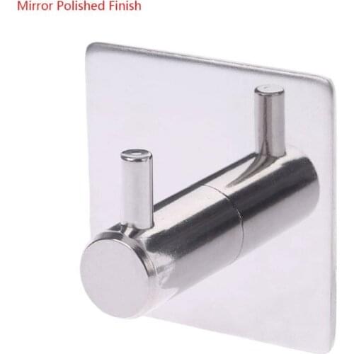 304 Stainless Steel Self Adhesive Bathroom Wall Mounted Door Holder Hook Hanger Square Mirror Polished Finish Strong Sticker Key