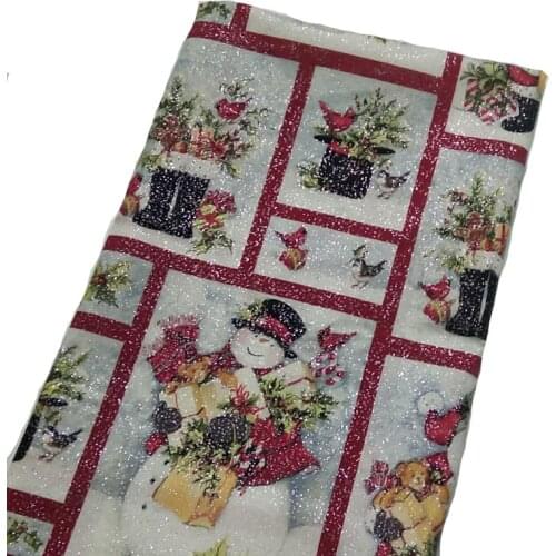 Brand New Silver Stamping Glitter Christmas Santa Claus Bird Checked Printed Cotton Fabric 50x105cm Design 018 Fabric Patchwork