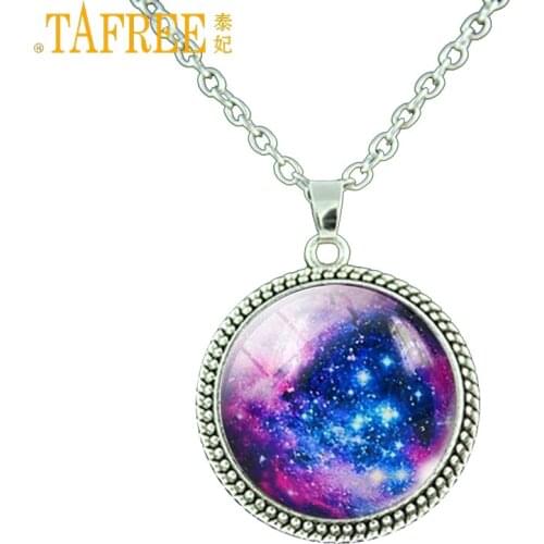TAFREE 2017 new fashion Galaxy nebula space necklaces glass cabochon pendant brand jewelry for men women best friends gift ES37