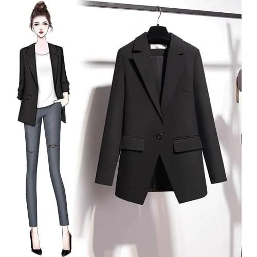 New Arrival Black Blazers Coats Womens Spring Plus size Suits Jackets Ladies Wild Slim Suits Tops Single button Pocket Blazers